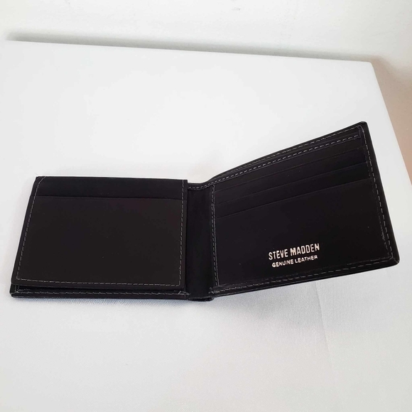 NWT/ Steve Madden men's wallet Guenine Leather black - Picture 3 of 8
